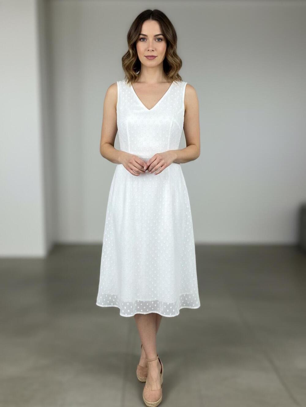 East 5th White Sleeveless V-Neck Midi Dress‎ Size 12P